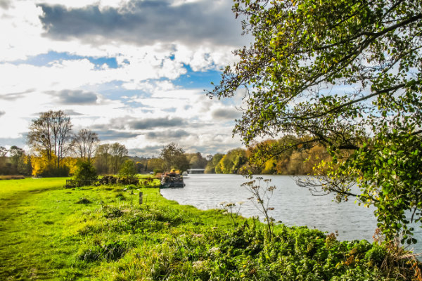 Pangbourne in Berkshire view of River Thames in October.