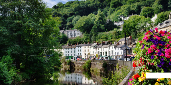 View of Matlock Bath with flowers