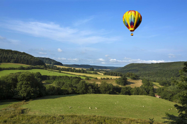 Hot air balloon over Yorkshire Dales